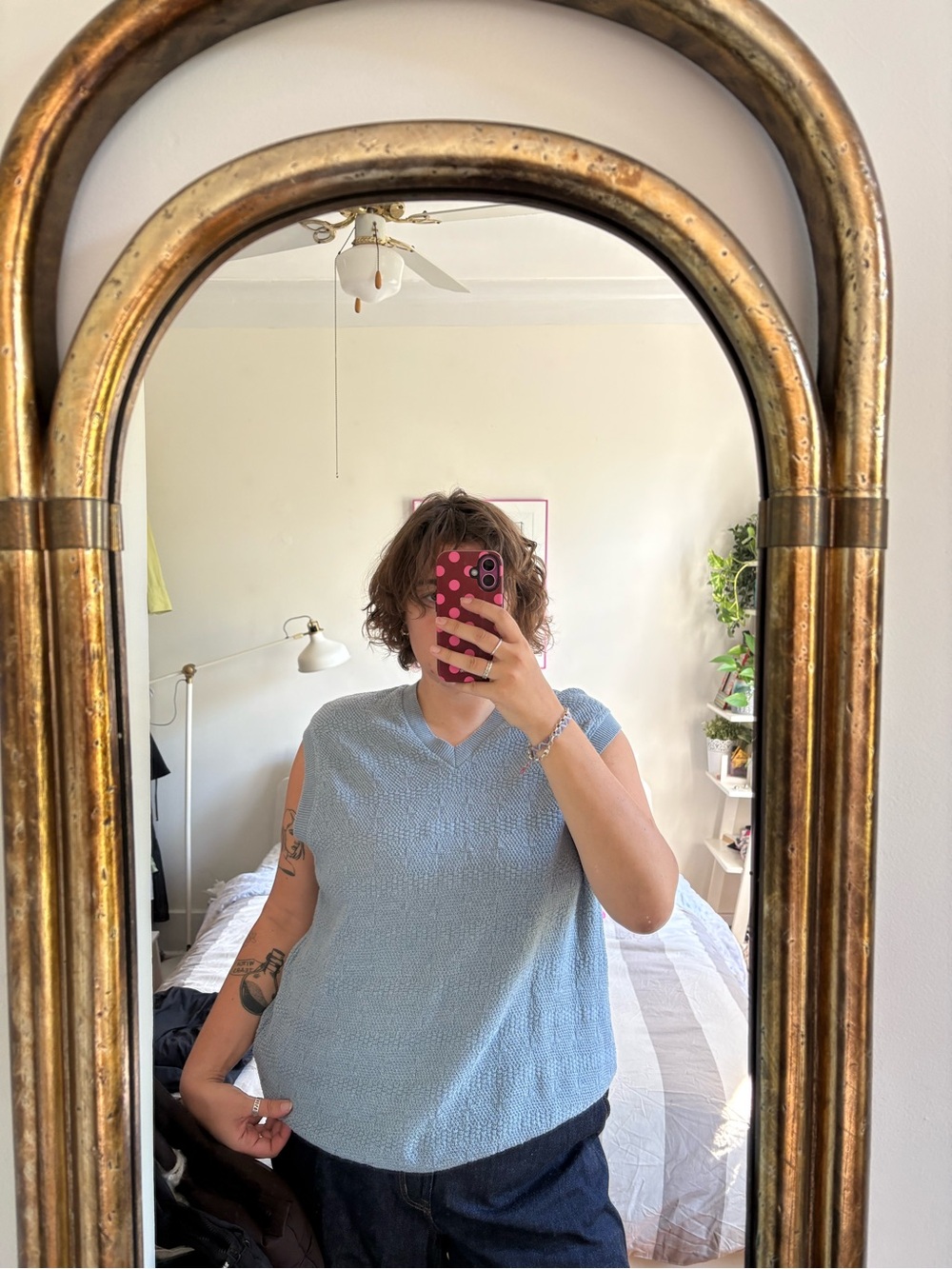 Light Blue Vintage Knit Sleeveless V-Neck Sweater Vest